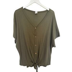 Waffle Knit Button Tie Front Top - Large